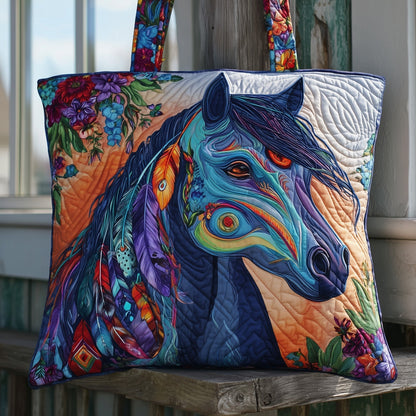 Colorful Horse Portrait Quilted Tote