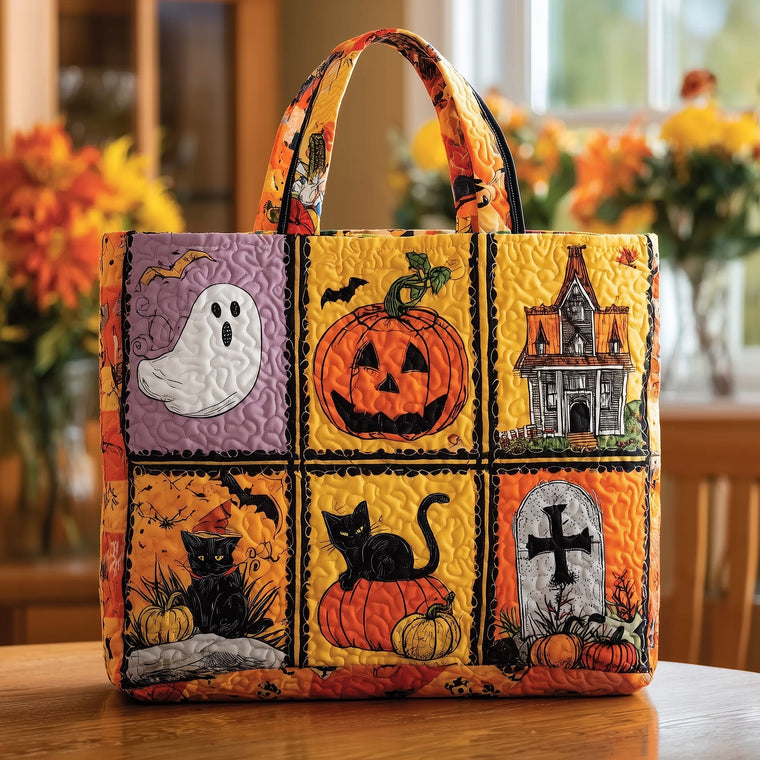 Halloween Patchwork Scenes Quilted Tote