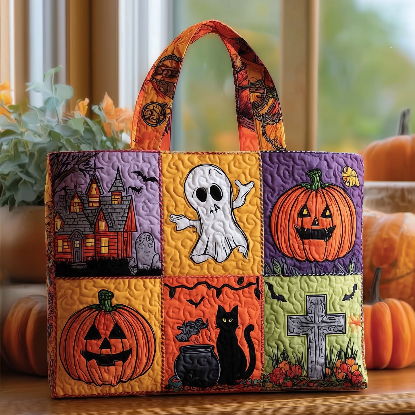 Halloween Patchwork Icons Quilted Tote