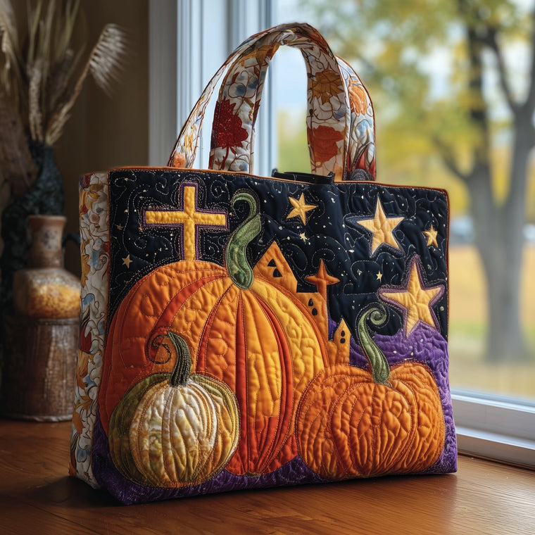 Everyday Pumpkins Stars Quilted Tote