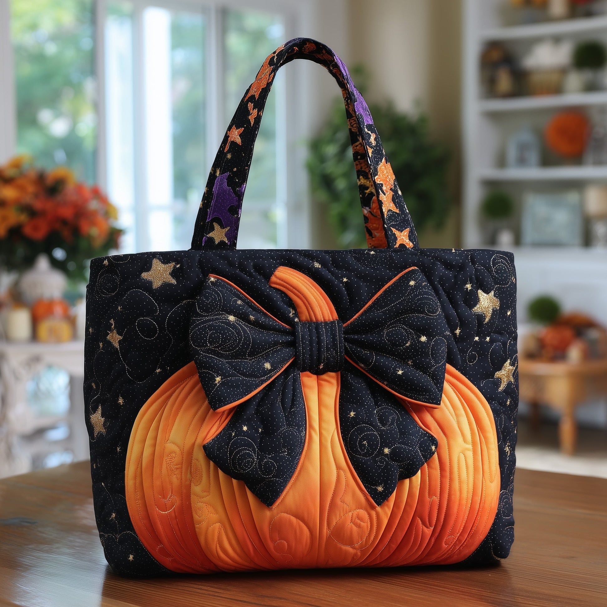 Everyday Pumpkin Stars Quilted Tote