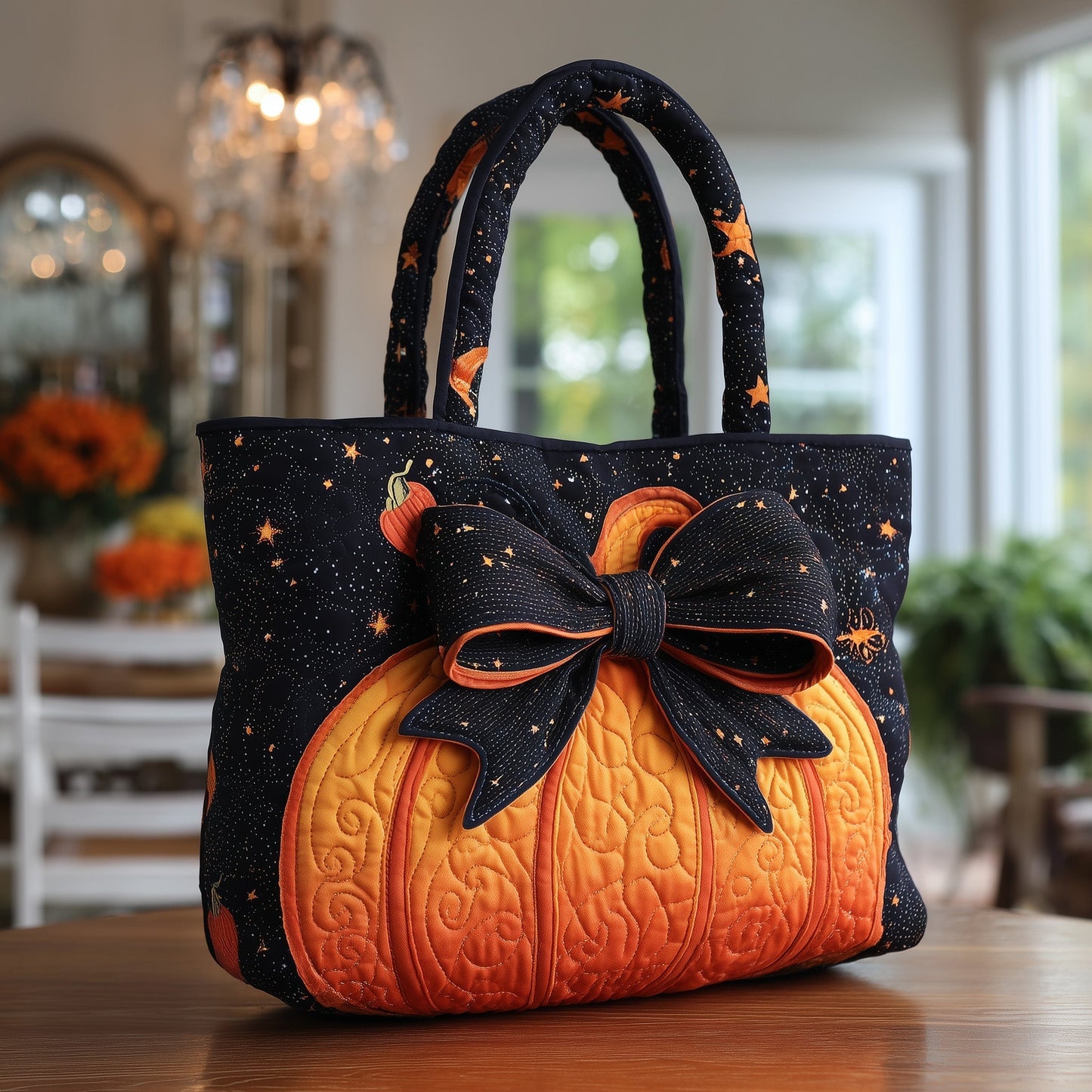 Everyday Pumpkin Bow Quilted Tote