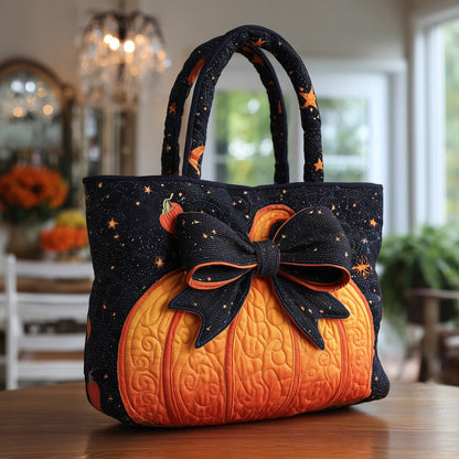 Everyday Pumpkin Bow Quilted Tote
