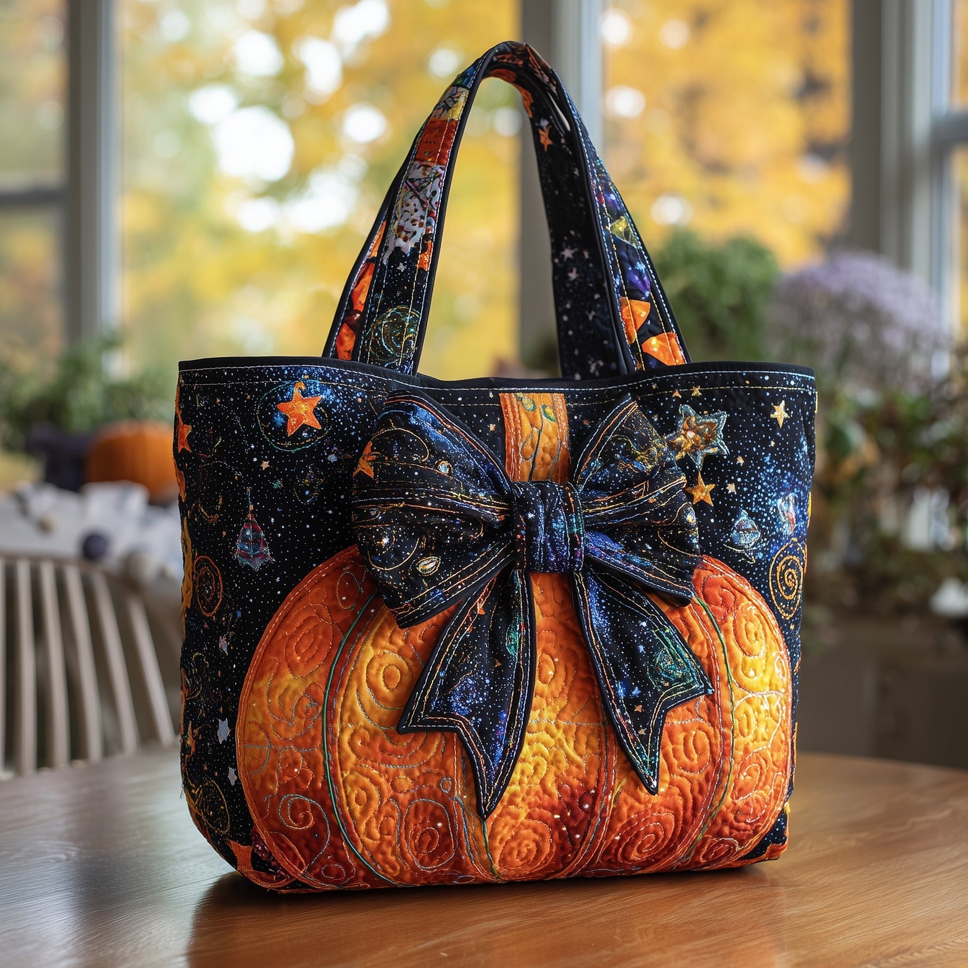 Halloween Pumpkin Bow Quilted Tote
