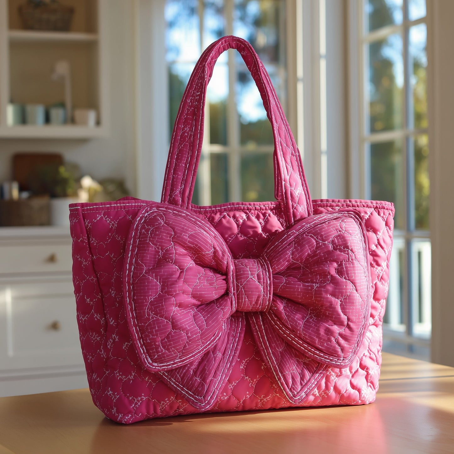 Everyday Pink Bow Quilted Tote