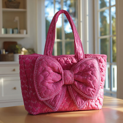 Everyday Pink Bow Quilted Tote