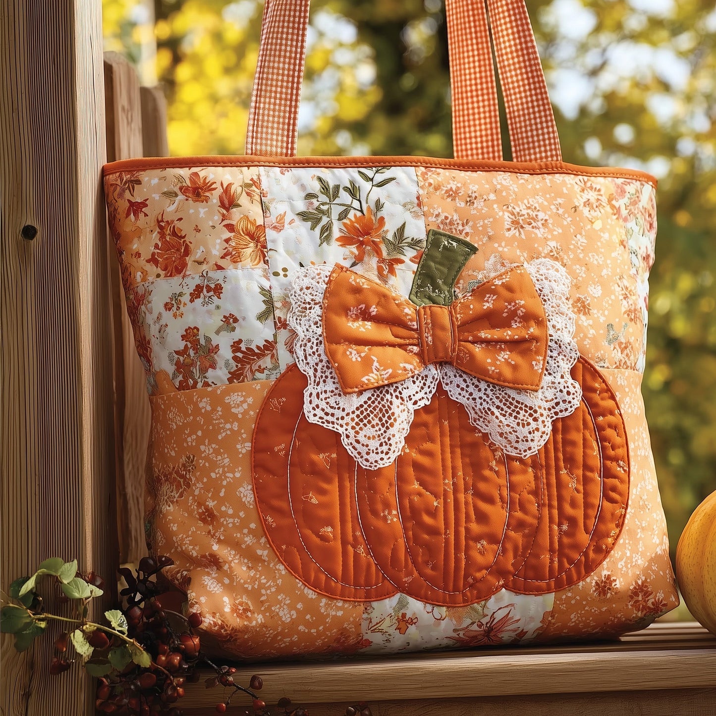 Pumpkin Lace Detail Quilted Tote