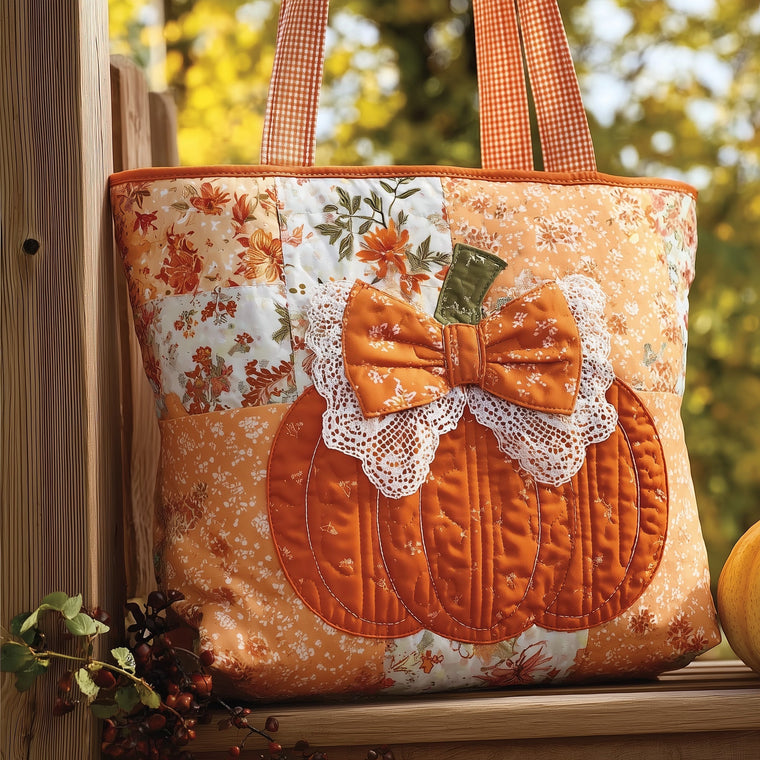 Pumpkin Lace Detail Quilted Tote