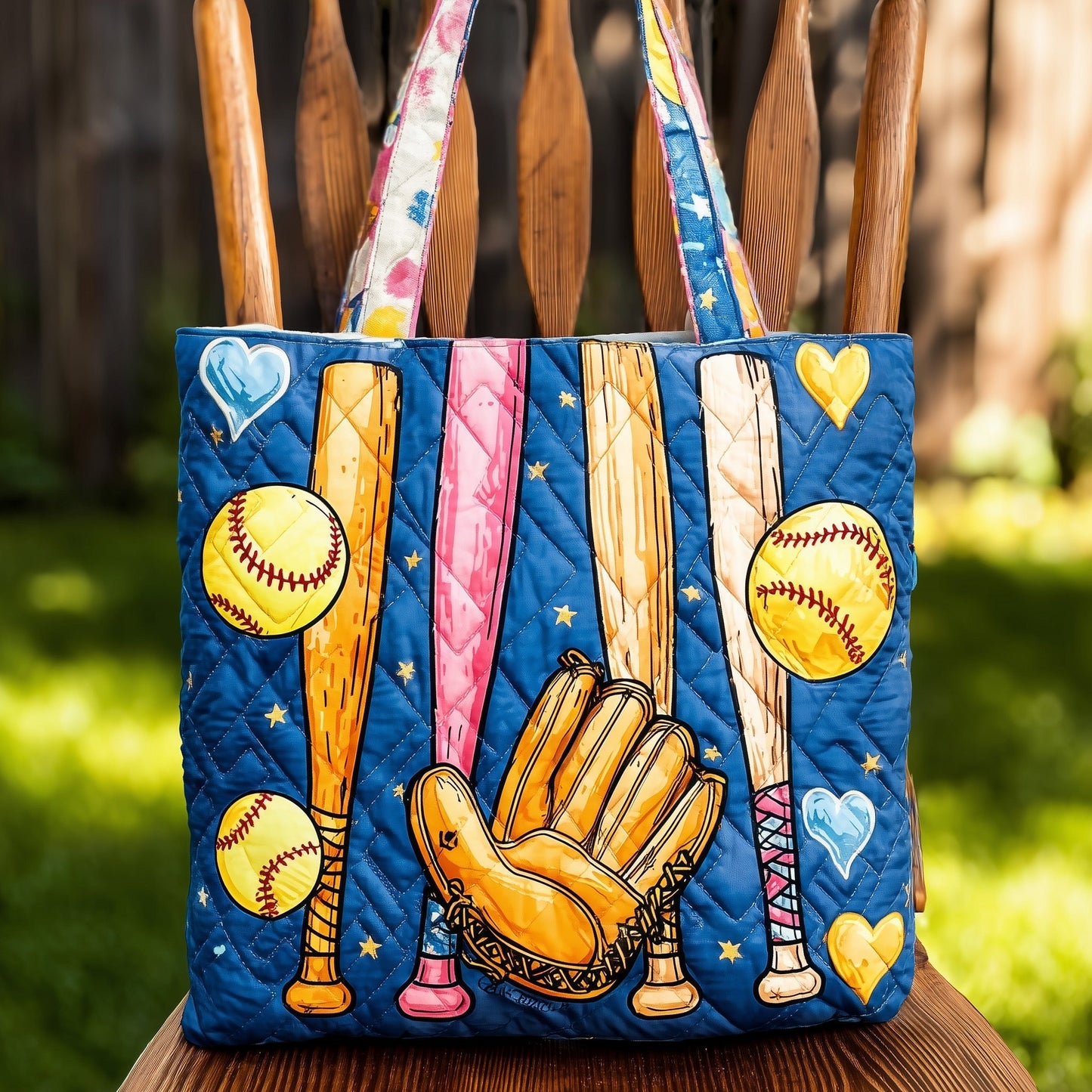 Softball Bats Gloves Quilted Tote