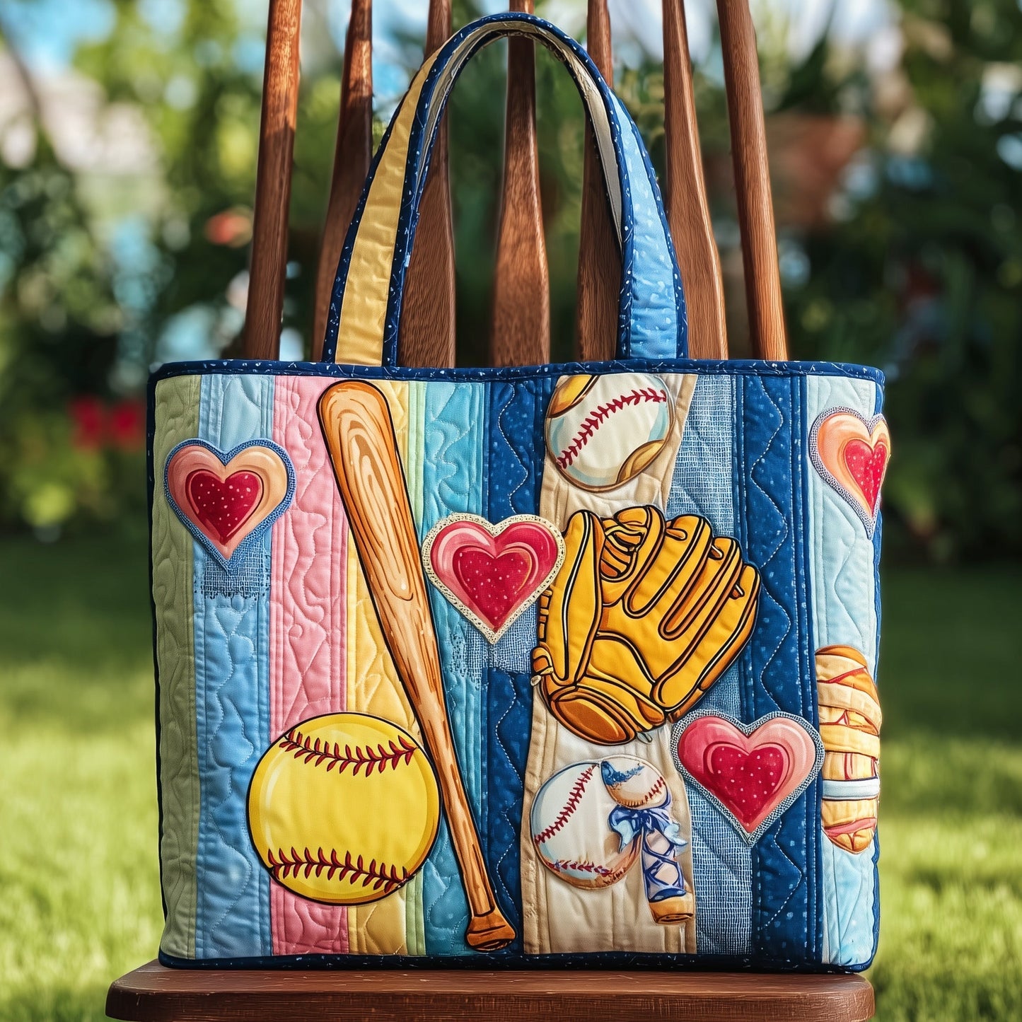 Softball Heart Motifs Quilted Tote
