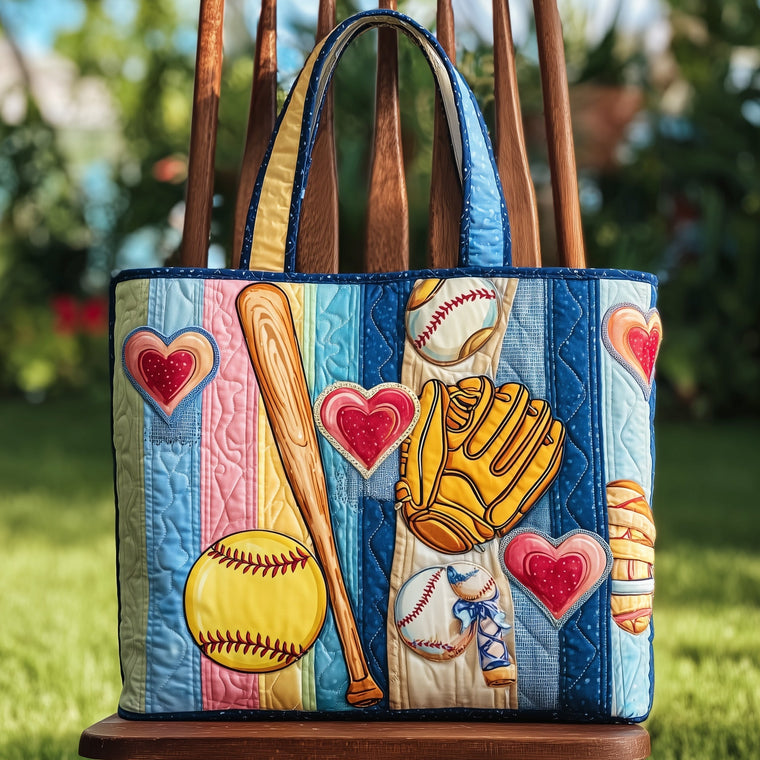 Softball Heart Motifs Quilted Tote