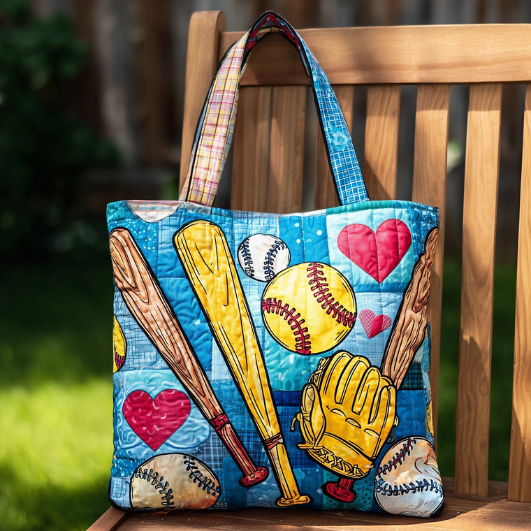Softball Equipment Hearts Quilted Tote