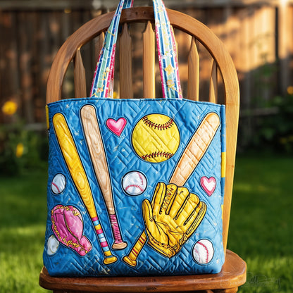 Softball Gear Illustration Quilted Tote