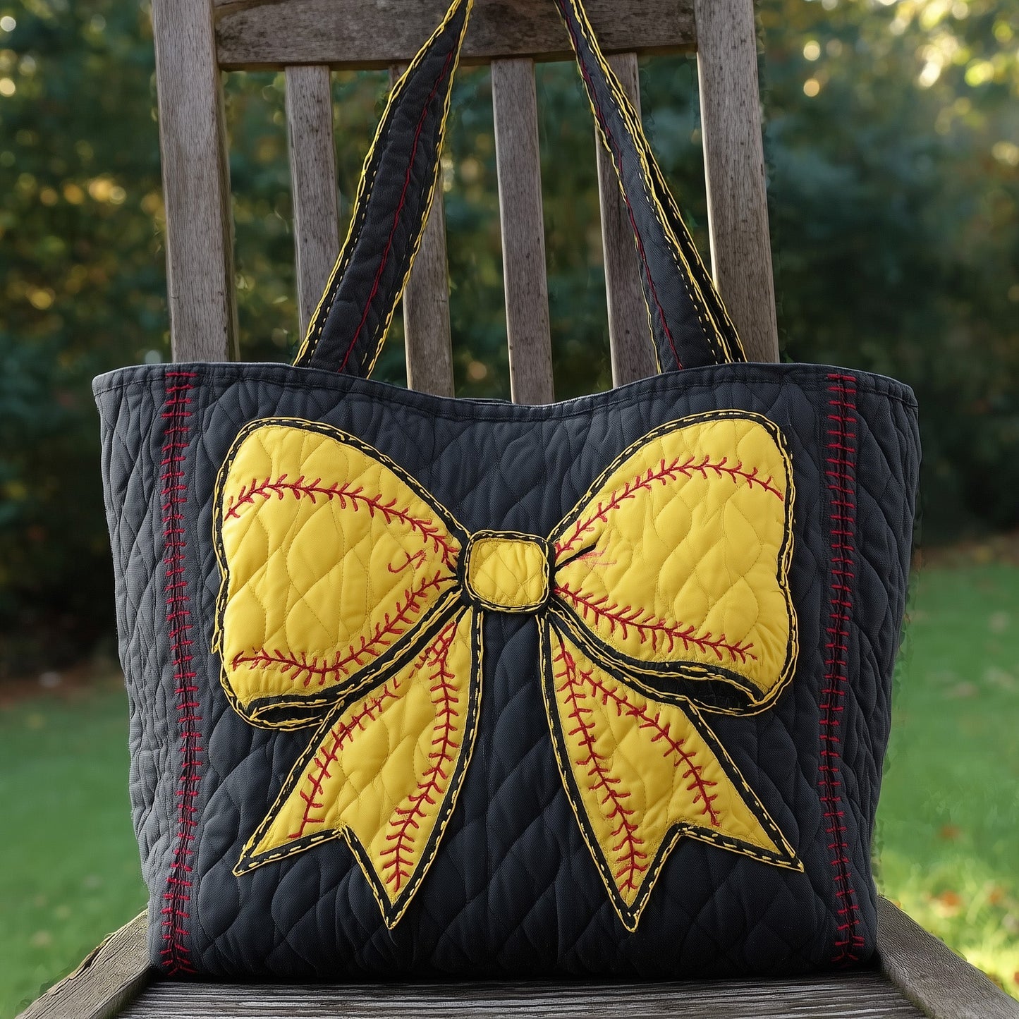 Softball Bow Motif Quilted Tote