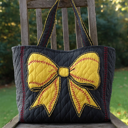 Softball Bow Motif Quilted Tote