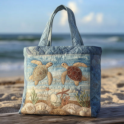 Everyday Turtles Seashells Quilted Tote