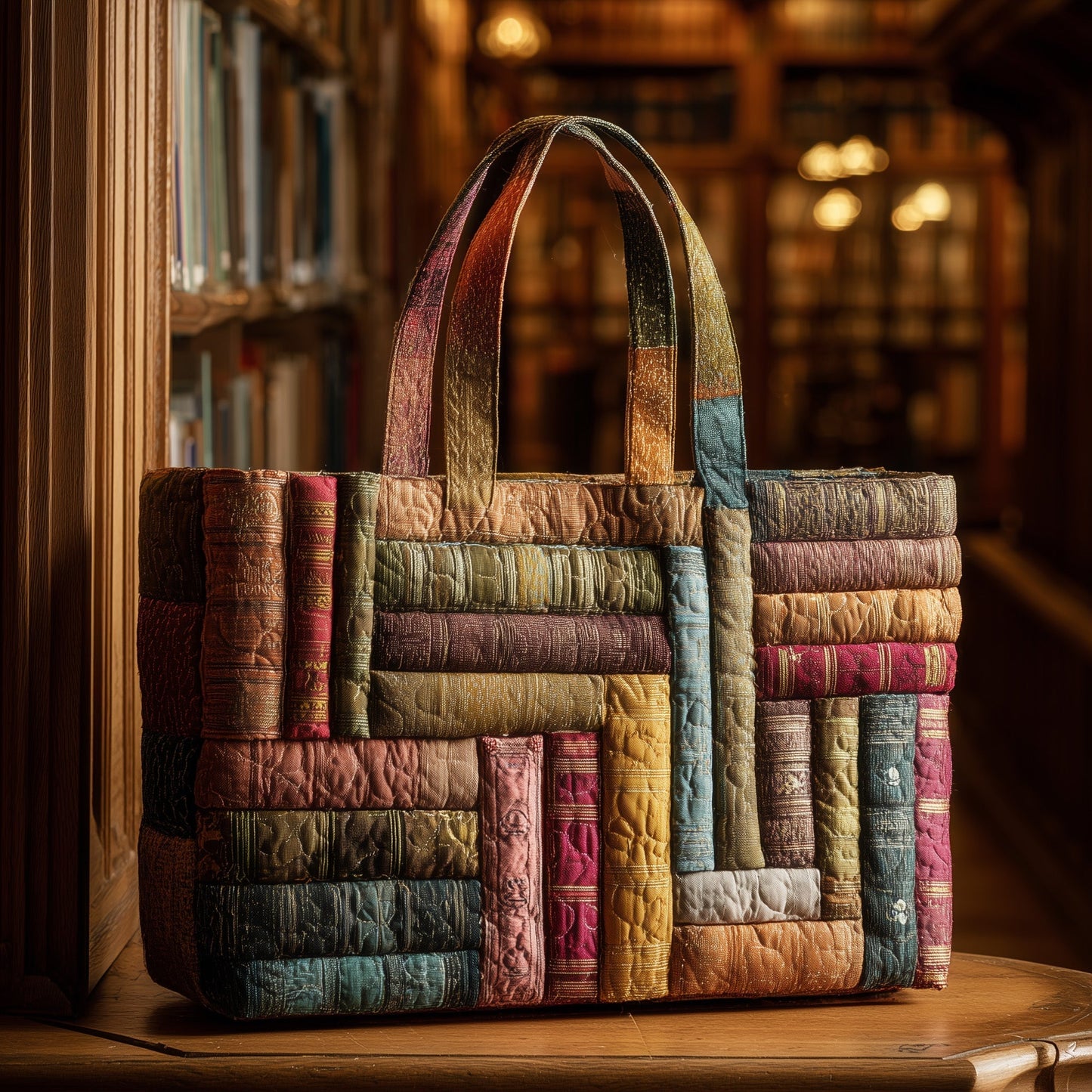 Stacked Antique Books Quilted Tote