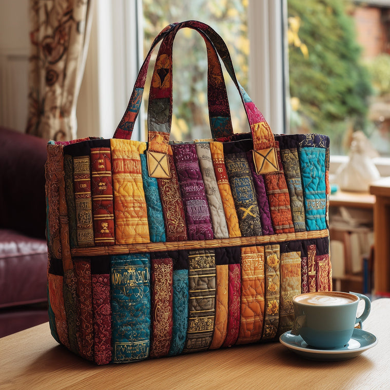 Colorful Book Spines Quilted Tote