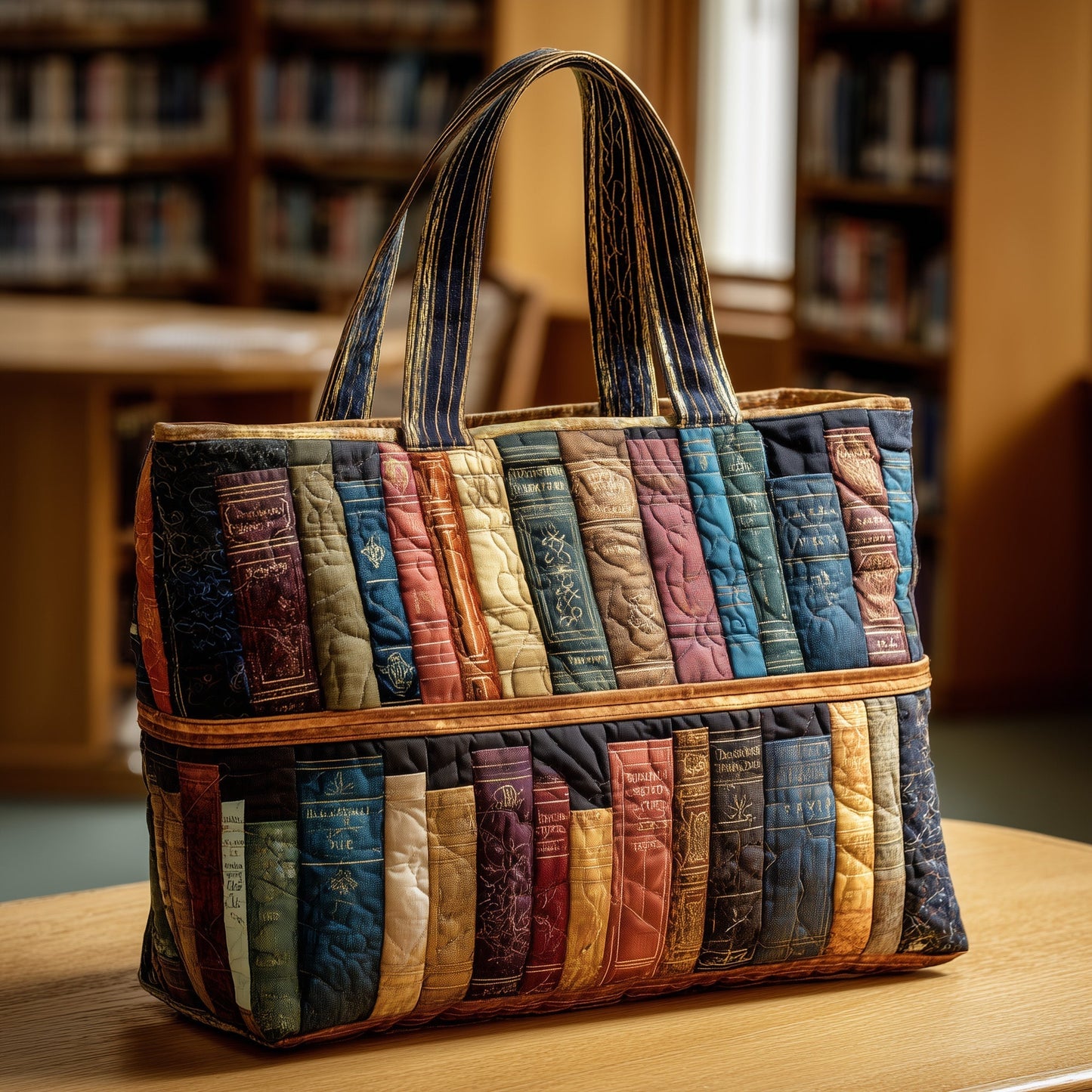 Stack Of Vintage Books Quilted Tote