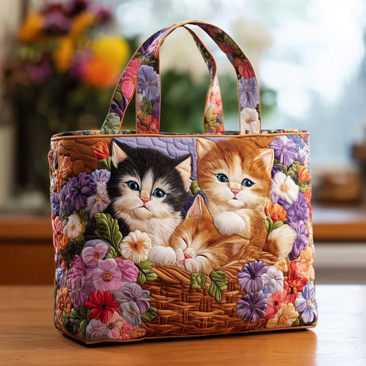 Everyday Cats Flowers Quilted Tote
