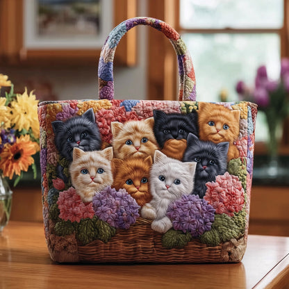 Colorful Kittens Basket Quilted Tote