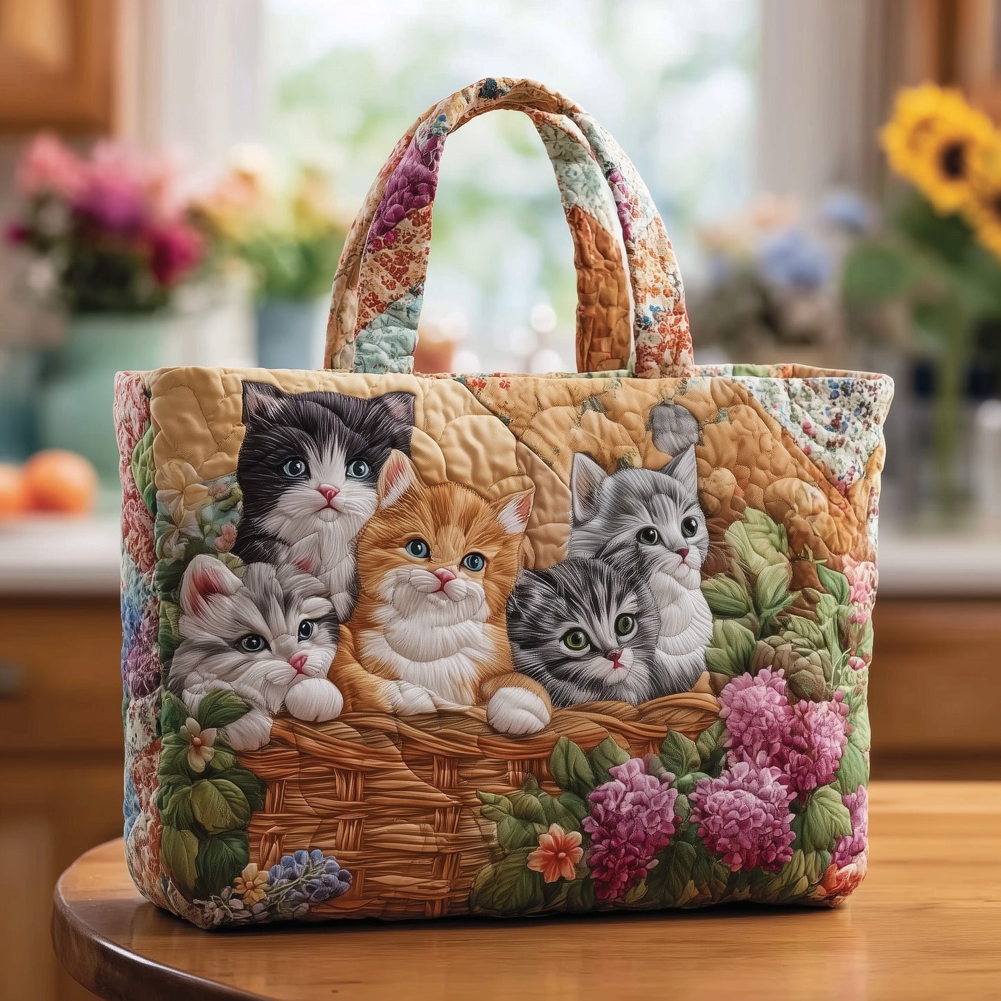 The Kitten Basket Quilted Tote