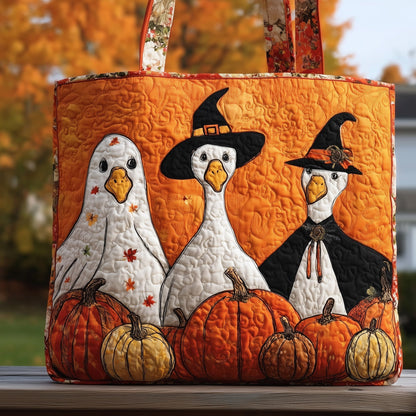 Halloween Geese Pumpkins Quilted Tote