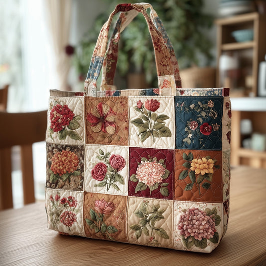 Vintage Floral Patchwork Quilted Tote