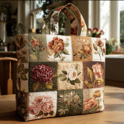 Patchwork Floral Motif Quilted Tote