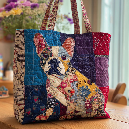 Colorful French Bulldog Patchwork Quilted Tote