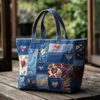 Indigo Floral Patchwork Quilted Tote