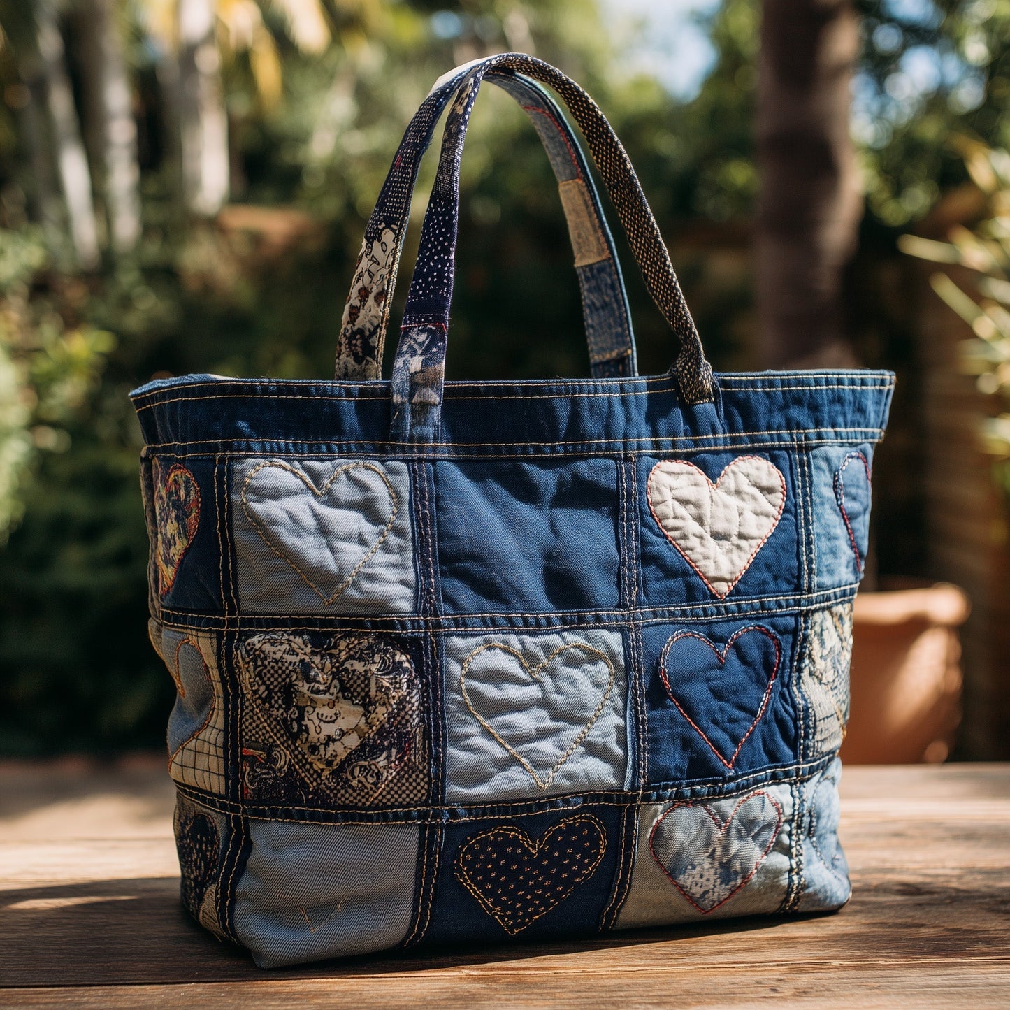 Everyday Indigo Heart Quilted Tote