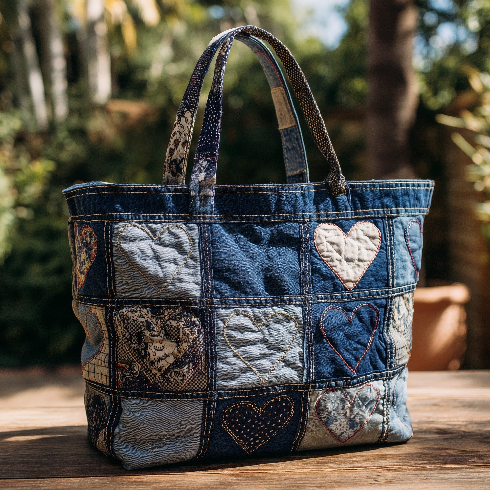 Everyday Indigo Heart Quilted Tote