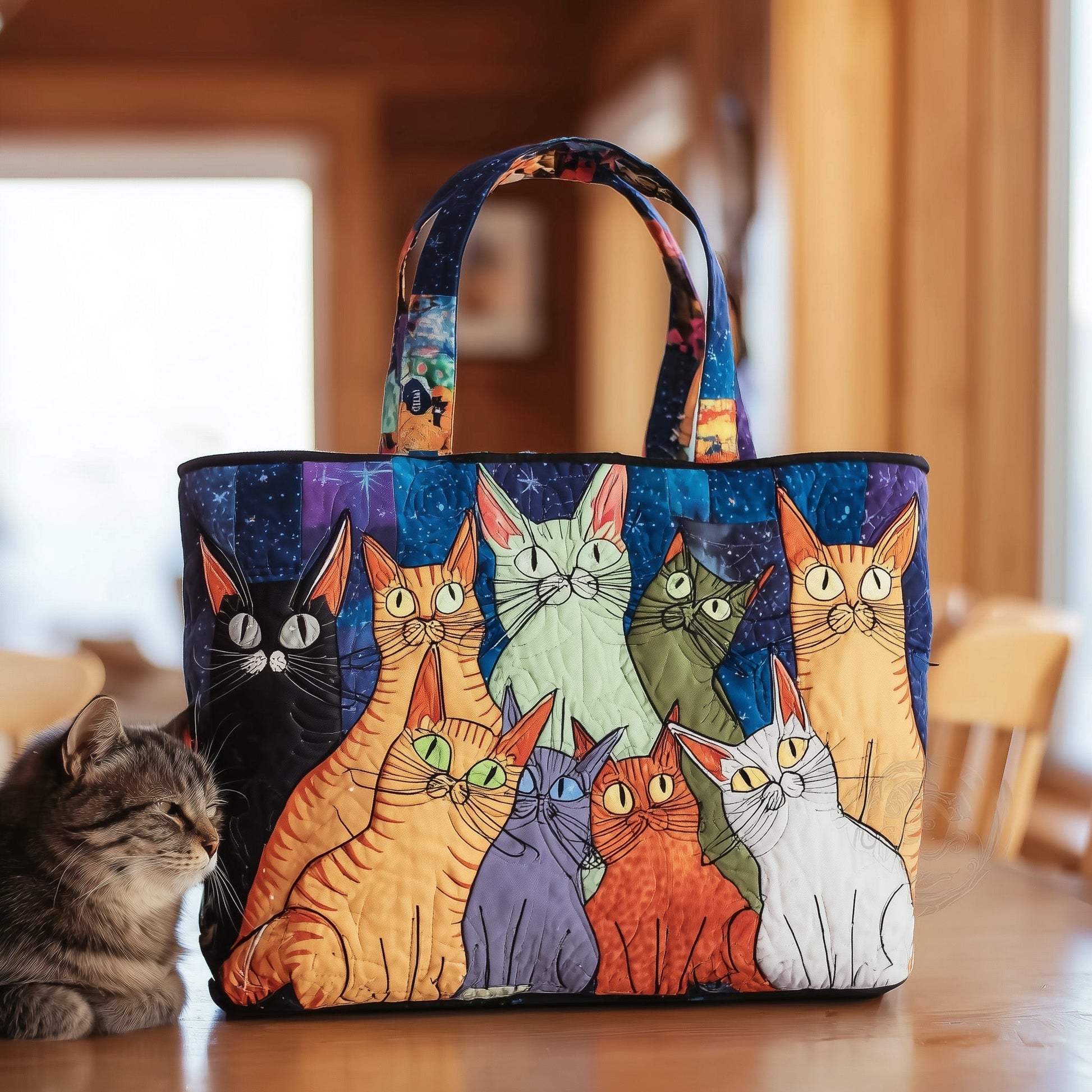Colorful Cat Faces Tote Bag