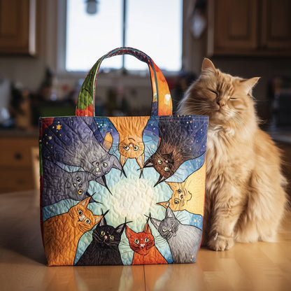 Colorful Cats Circle Quilted Tote