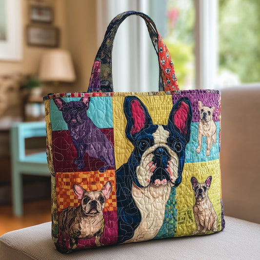Colorful French Bulldogs Quilted Tote