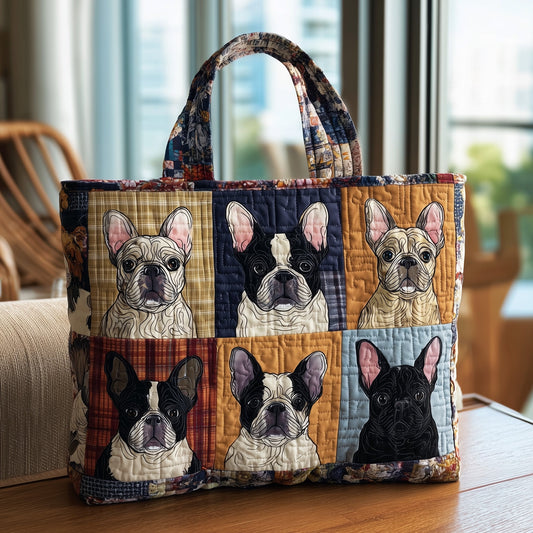 French Bulldog Faces Quilted Tote