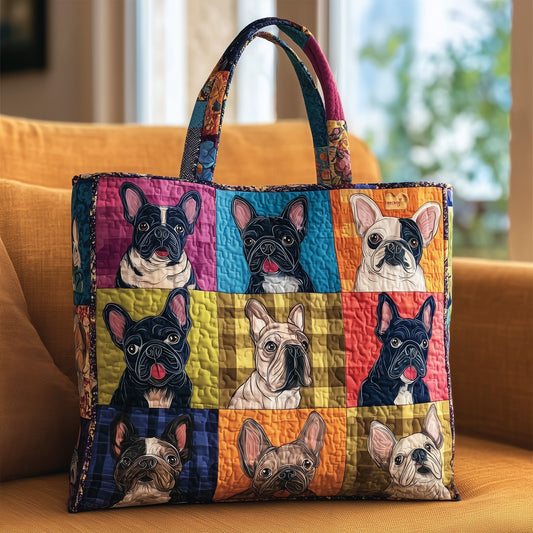 French Bulldogs Color Blocks Quilted Tote