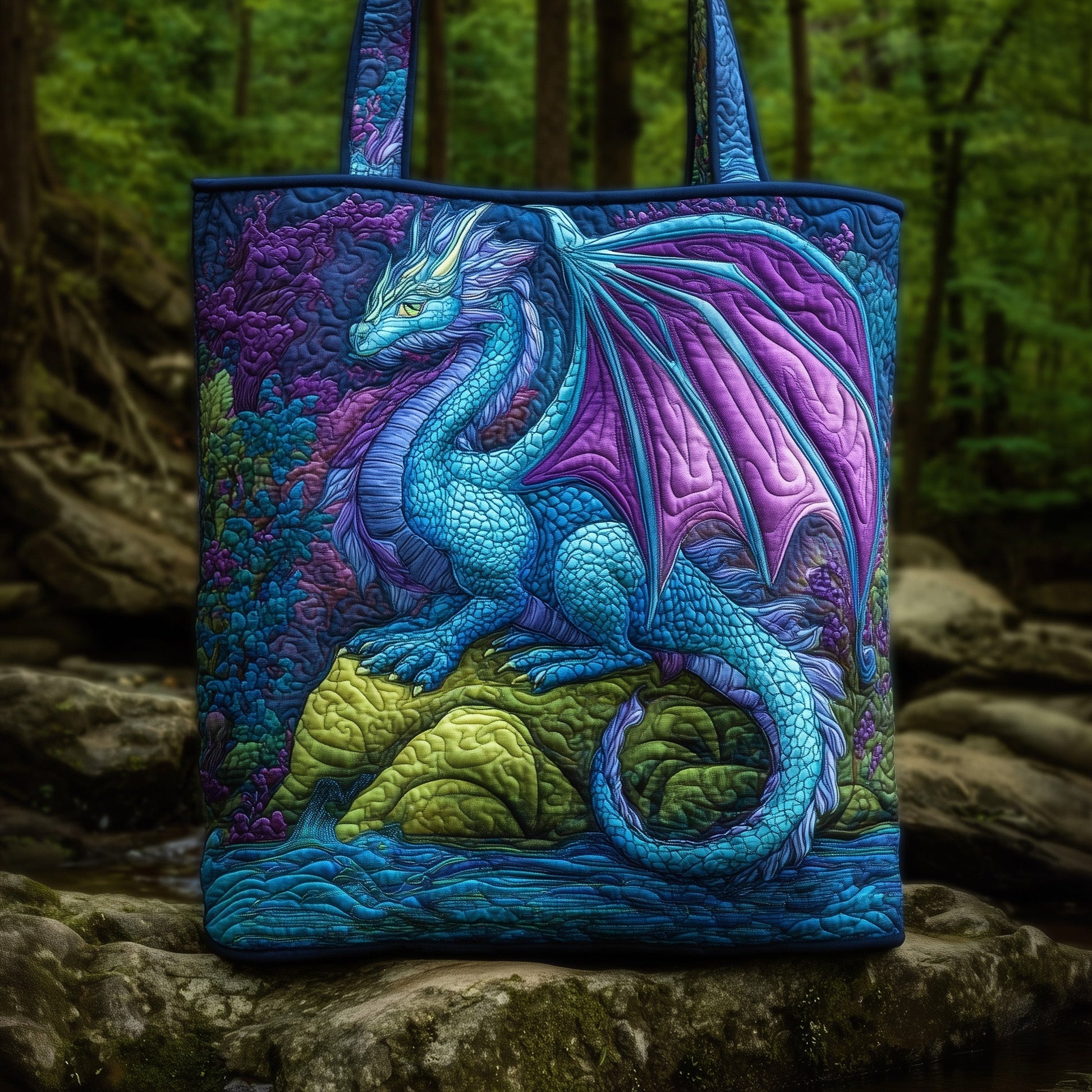 Blue Purple Dragon Quilted Tote