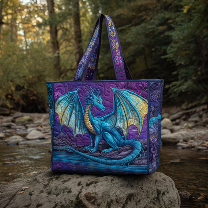 Blue Dragon Illustration Quilted Tote