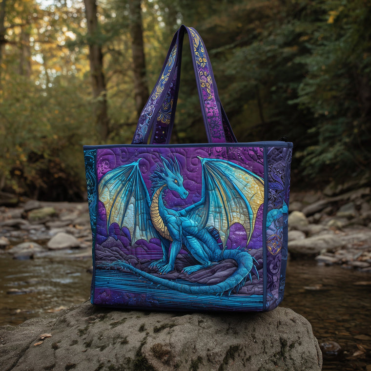 Blue Dragon Illustration Quilted Tote