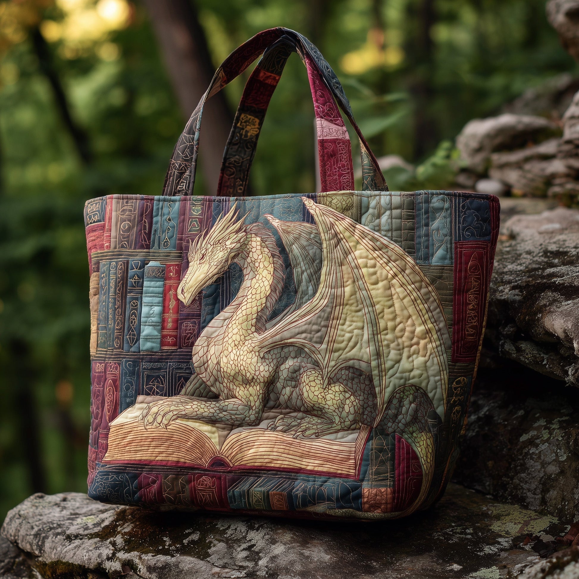 Everyday Dragon Illustration Quilted Tote