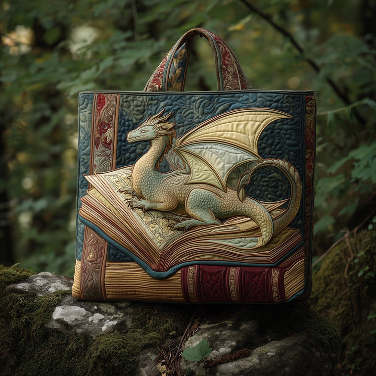 Dragon On Open Book Quilted Tote