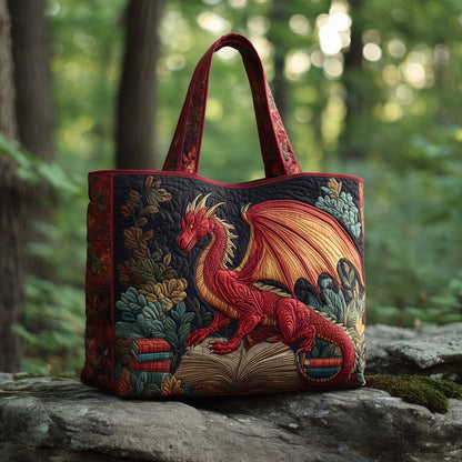 Red Dragon Illustration Quilted Tote