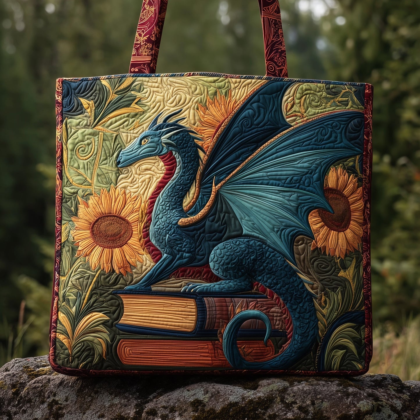 Blue Dragon Sunflowers Quilted Tote