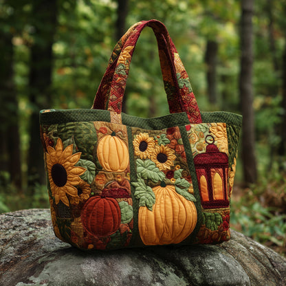 Autumn Pumpkins Sunflowers Quilted Tote