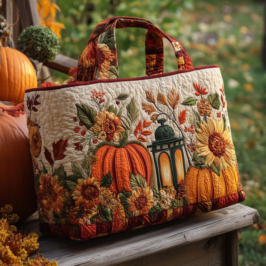 Autumn Lantern Pumpkin Quilted Tote