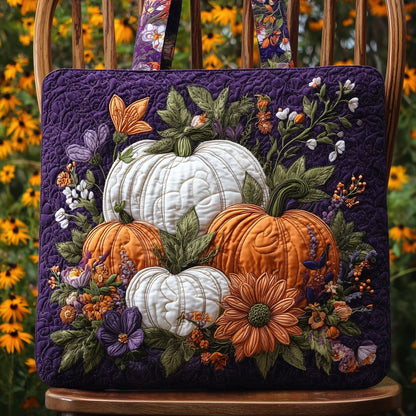 White Orange Pumpkins Quilted Tote