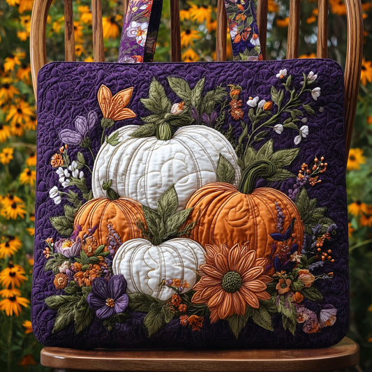 White Orange Pumpkins Quilted Tote