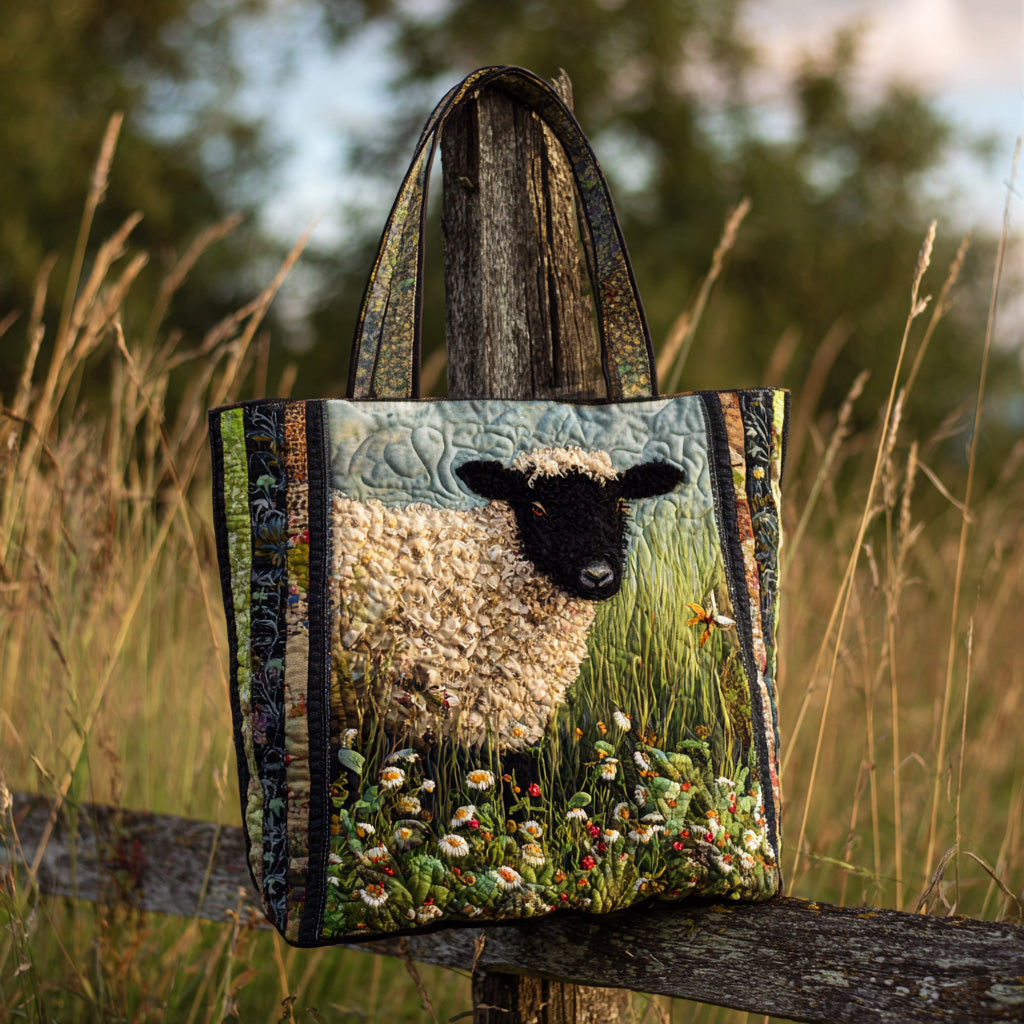 Sheep Floral Meadow Quilted Tote